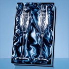 2 Diamante Champagne Flutes with Heart Shaped Cutting in a Satin Lined Gift Box