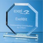15cm X 15cm X 12mm Jade Glass Facet Octagon Award