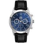 Gents chronograph watch with leather strap and dome lens