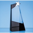 28cm Clear & Onyx Black Optical Crystal Slope Award with Silver Star