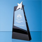 31cm Clear & Onyx Black Optical Crystal Slope Award with Silver Star
