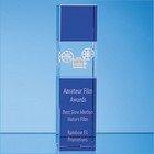 26cm Clear & Cobalt Blue Optical Crystal Square Column Award