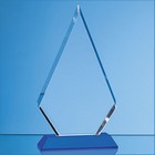 18cm Optical Crystal Facet Diamond Award on a Sapphire Blue Base