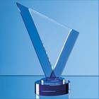 20cm Clear & Cobalt Blue Optical Crystal Peak Award on a Round Blue Base