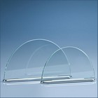 24.5cm x 13.5cm x 7mm Clear Glass Half Moon on an Aluminium Base