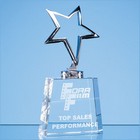 19.5cm Silver Star Mounted on an Optical Crystal Tapered Base