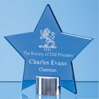 14cm Cobalt Blue Glass Star Mounted on a Brushed Aluminium Base