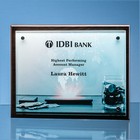 15cm x 20cm x 5mm Clear Glass Rectangle mounted on a 17mm Thick Brown Wood Plaque