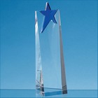 24cm Optical Crystal Rectangle with a Cobalt Blue Star Award