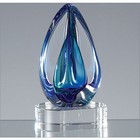 15cm Handmade Glass Blue & Teal Oval CrystalArt Award