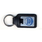 Leather fob with stainless steel enamelled medallion