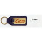 Leather fob with gold plated enamelled medallion