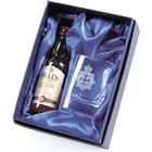 Crystal square tot glass and 5cl miniature whisky